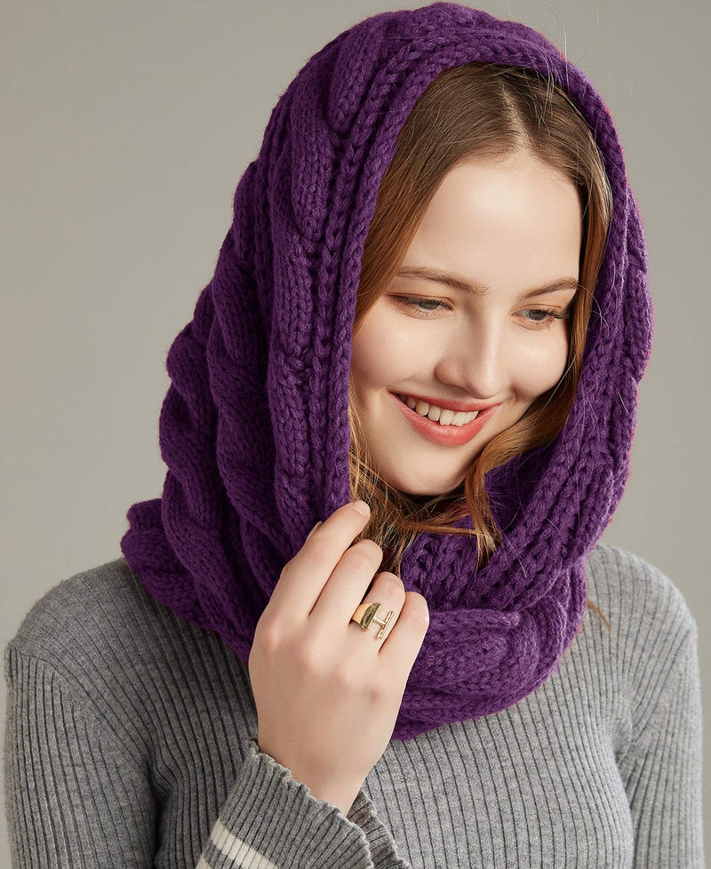 NEOSAN Womens Thick Ribbed Knit Winter Infinity Circle Loop Scarf Twist Purple - Image 2